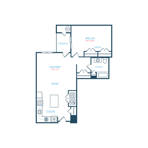 Floor plan for 1 bed, 1 bath, 1004 sqft